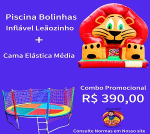 PISCINA INFLÁVEL LEÃOZINHO + CAMA ELÁSTICA