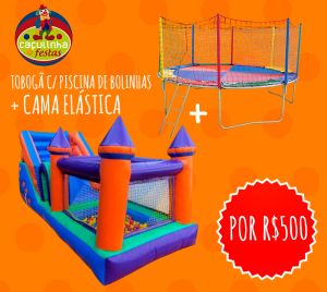 TOBOGÃ C/ PISCINA DE BOLINHAS 5 MTS COMP + CAMA ELÁSTICA 3,10 MTS